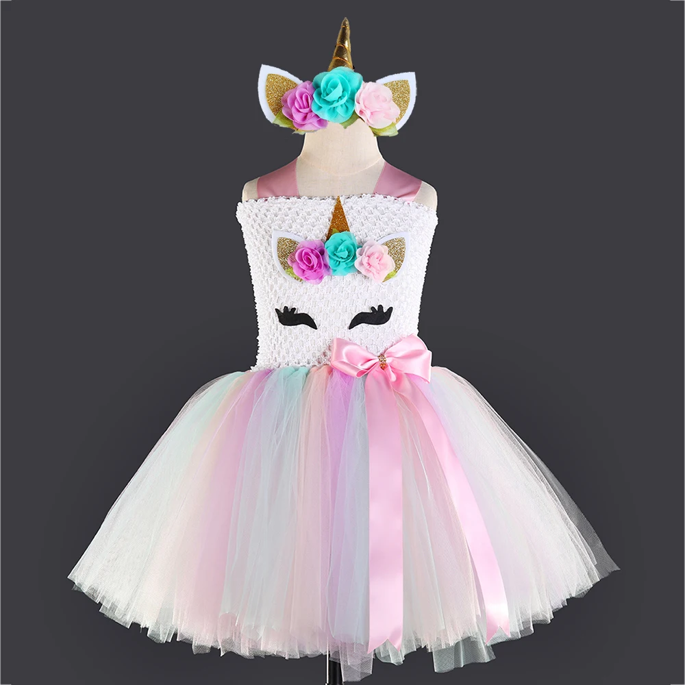 Рождественское платье для девочек с цветочным рисунком и единорогом Костюм