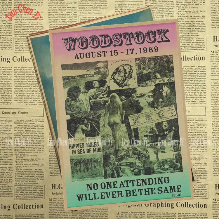 Винтажный постер из крафт бумаги Woodstock Rock Festival настенные наклейки для гостиной