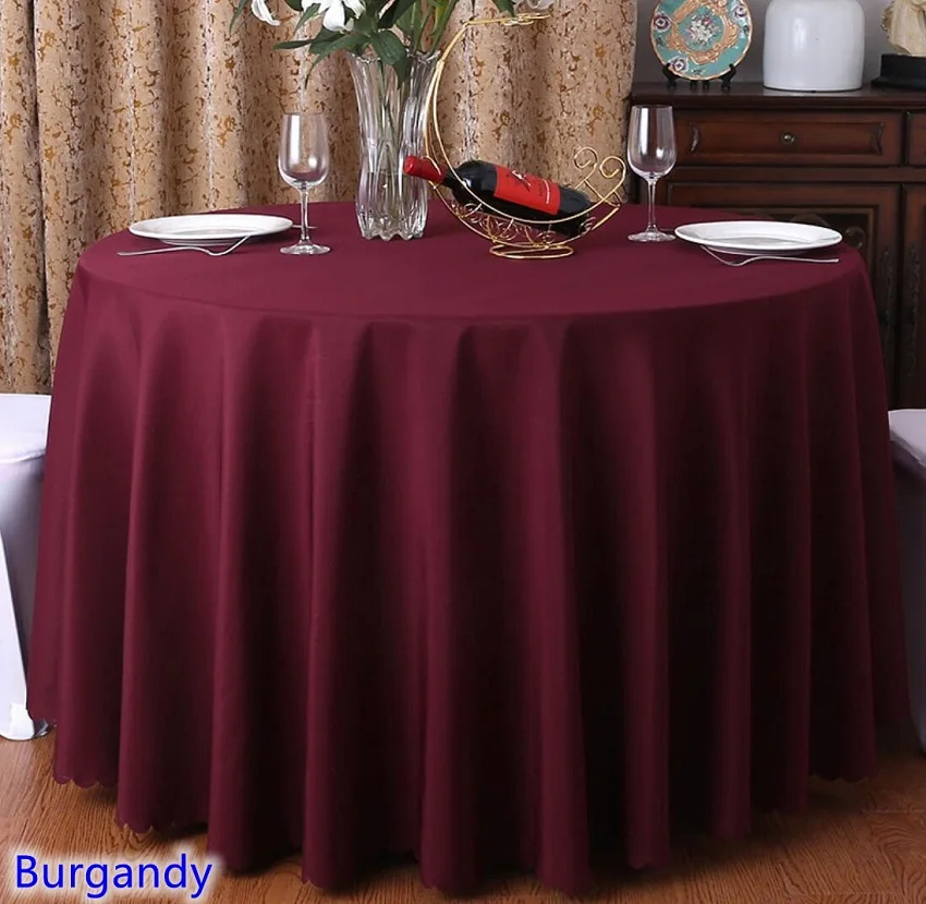 

Burgandy Colour Wedding Table Cover Table Cloth Polyester Table Linen Hotel Banquet Party Round Tables Decoration Wholesale