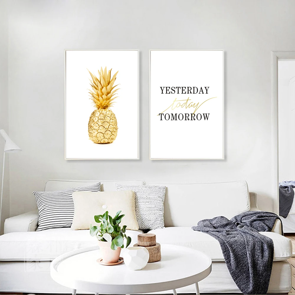 Фруктовая тропическая простота ананас живопись и цитата популярный холст печать