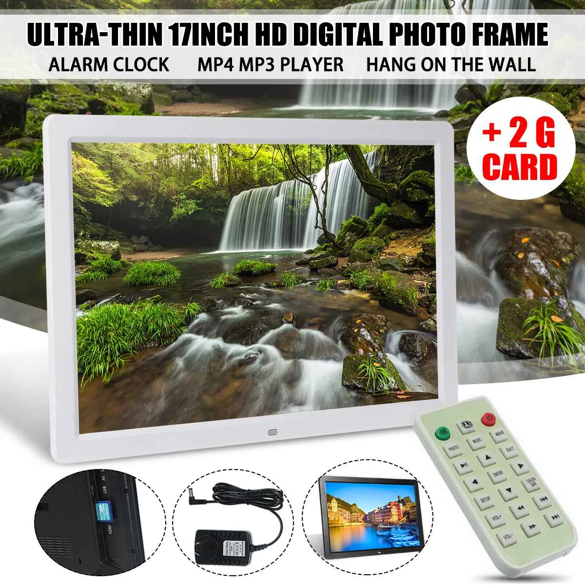 17Inch with 2G Card 17 inch HD Digital Photo Frame Gallery Advertising Machine with Remote Control 1440*900 LED Screen Electronic Picture Album - Цвет: 17Inch with 2G Card