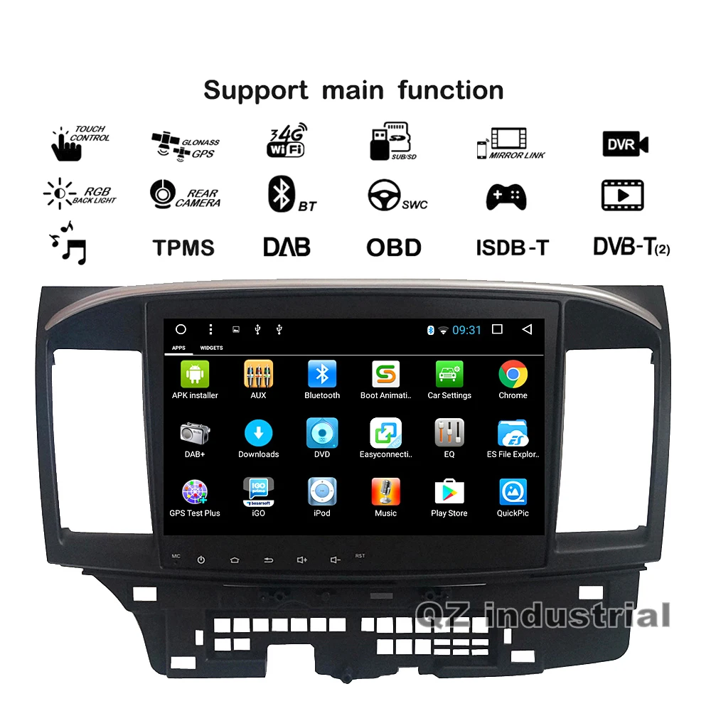 QZ industrial HD 10.1&quot Android 8.1 T3 for Mitsubishi Lancer 2008-2015 car dvd player with GPS 3G 4G WIFI Radio Navigation RDS |