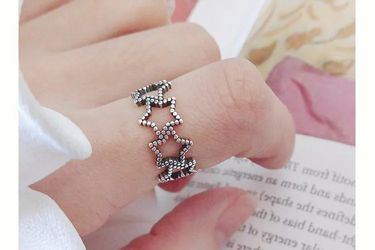 

Retro Vintage 925 Sterling Silver Star Rings for Women Open Finger Statement Rings Wedding Jewelry Girls Party Gifts