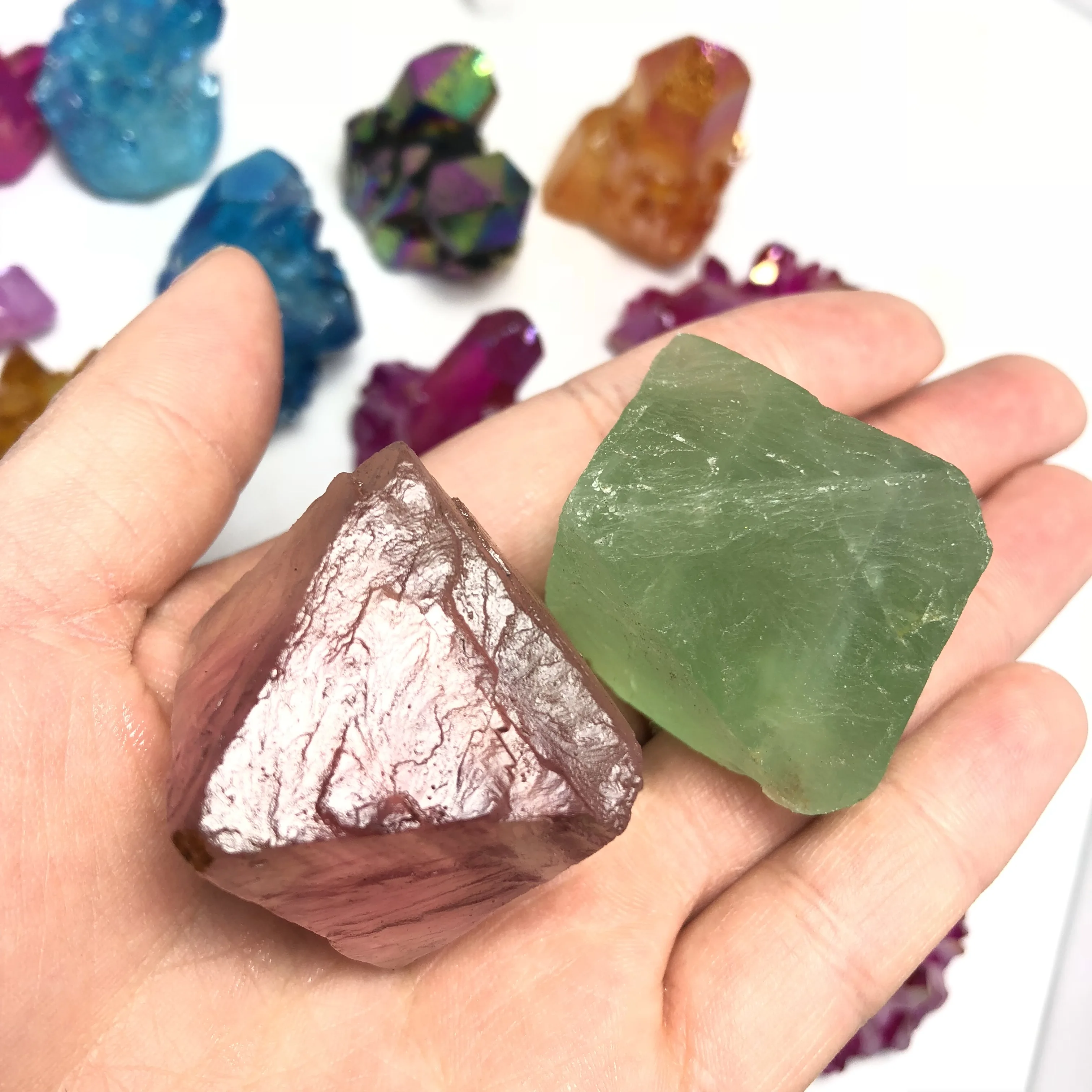 2 шт. Красивая природная флюоритовая Хрустальная камень Octahedron сырой образец