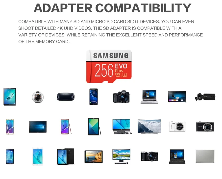 Карта памяти SAMSUNG EVO Plus 32 ГБ/SDHC 64 Гб/128 ГБ/256 ГБ/SDXC Micro SD TF карта