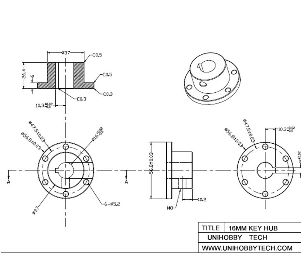 Муфта UniHobby UH18031 из нержавеющей стали 16 мм (с канавкой для ключей)|couple|couple key |
