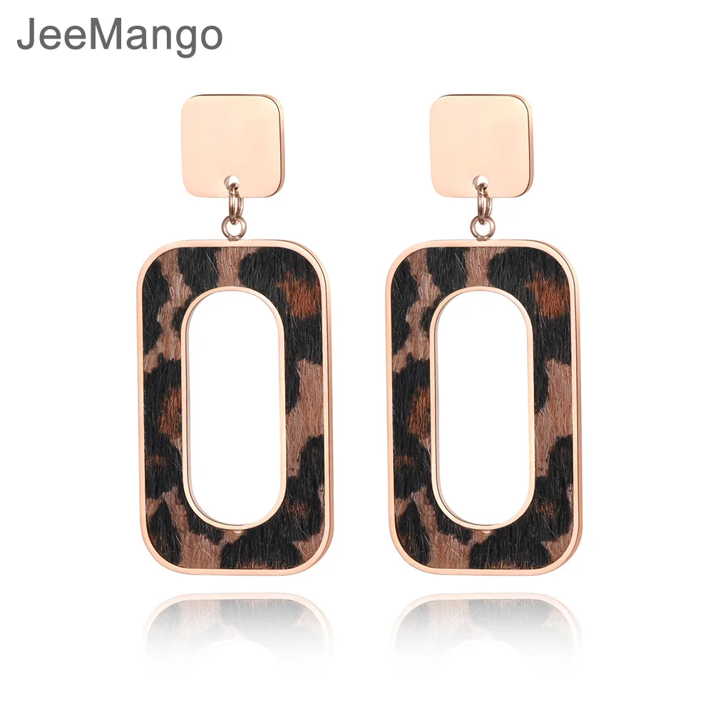 Женские серьги гвоздики JeeMango из нержавеющей стали с леопардовым принтом розовое