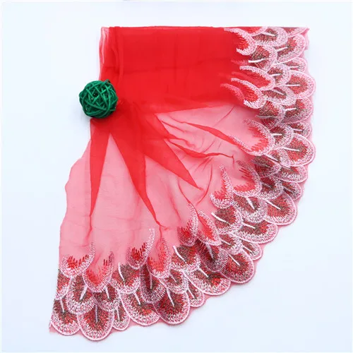 peacock-red-silver 1 метр красочная эластичная кружевная ткань стрейч 18-20 см кружевная ткань с широкой отделкой стреч сделай сам для шитья вышитая кружевная отделка для одежды - Цвет: peacock-red-silver