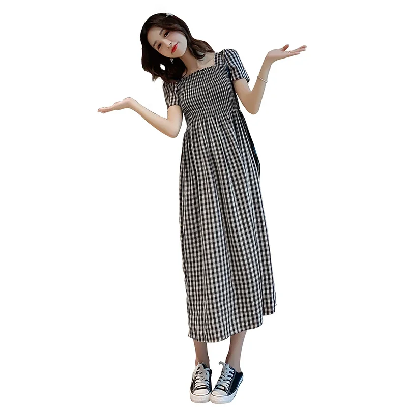 Платье в клетку из хлопка для беременных повседневное летнее платье до середины