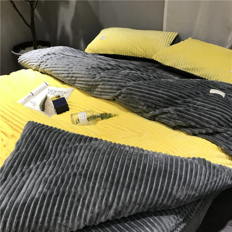 Winter Warm Soft Comfortable Double sided velvet Coral Fleece Mink Cashmere Bedding 4pcs Hot duvet Cover set lotus leaf sides | Дом и сад