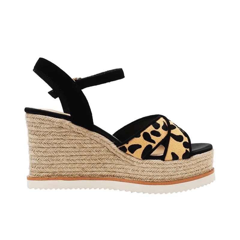 

ZVQ Shoes Woman 2019 Summer Newest Fashion Sexy Leopard Horsehair Woman Sandals Outside Super High Heels Platform Buckle Shoes