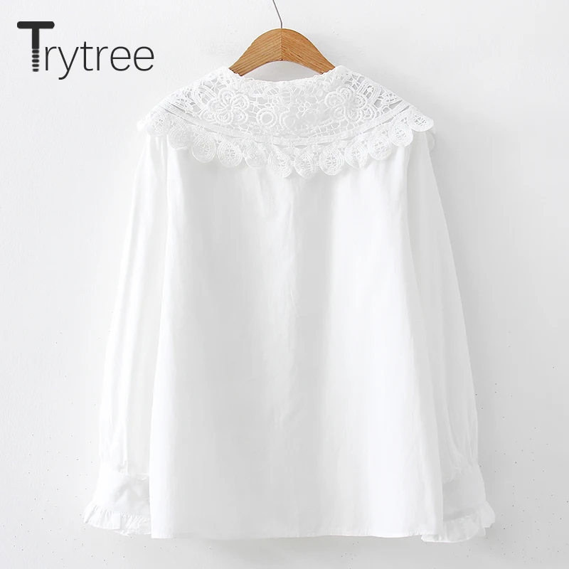 Ttytree весенние блузки, Повседневная Однотонная рубашка для женщин, полиэстер, кружево, Питер Пэн, воротник-бабочка, рукав-бабочка, однобортные топы, рубашки