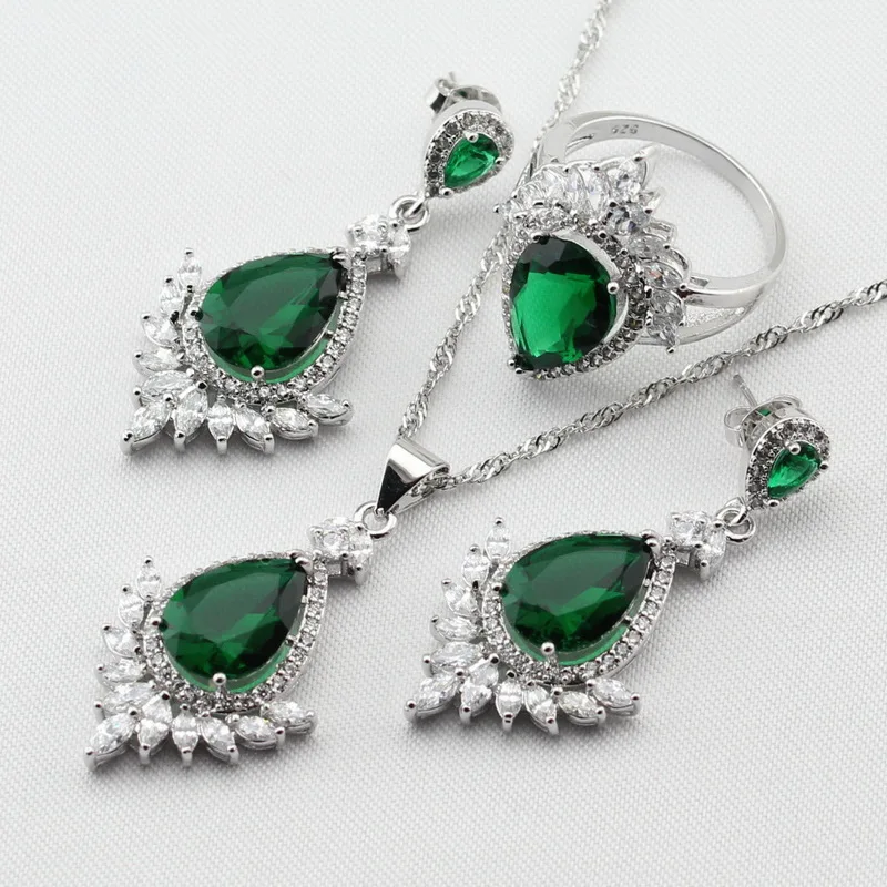 Женский комплект ювелирных изделий с радужным зеленым синим белым кубическим