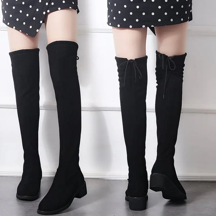 2019 г. Женские Сапоги выше колена зимняя обувь на толстом каблуке пикантные