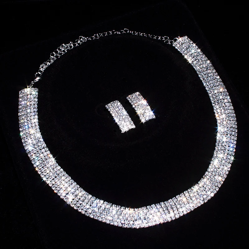 Женский комплект свадебных украшений набор из сережек и ожерелья с серебряным