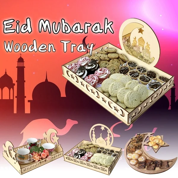 Деревянные десертные подносы Eid Mubarak тарелка для закусок украшение Рамадана