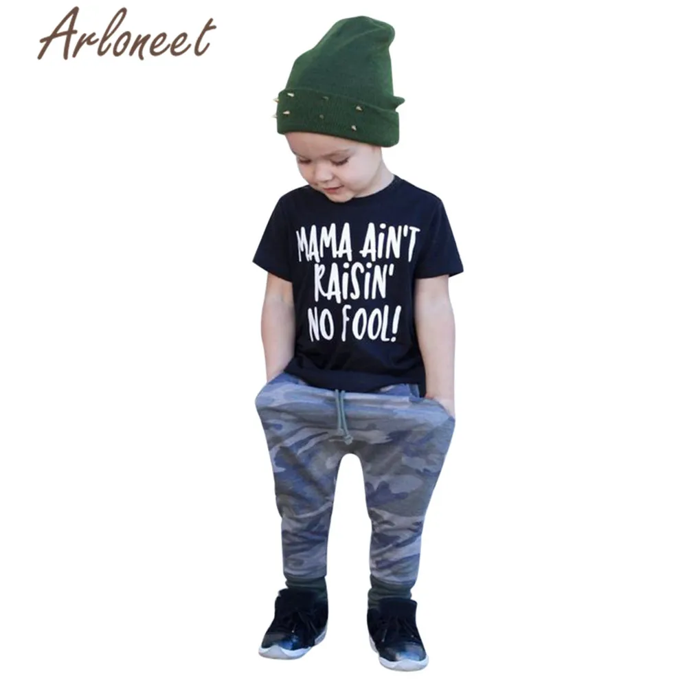 ARLONEET Cool baby boy Clothes short sleeve tshirt Letter print beach shirt for boys Camouflage pants 2019 Summer Outfits |
