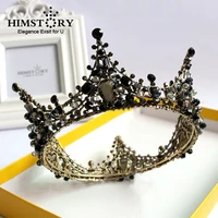 himstory luxury black rhinestones crstyal hair crown cosplay prom party men woman unisex hairwear hair accessory