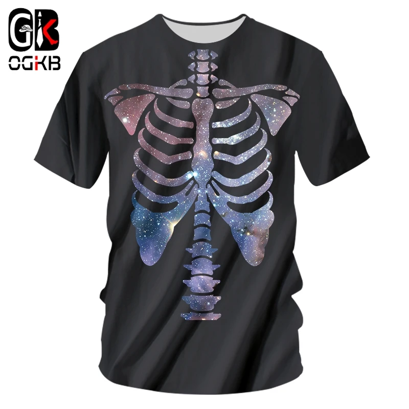 

OGKB Мужская футболка с 3D-принтом, креативная Блестящая футболка с круглым вырезом, звездное небо, скелет, тренд, Хэллоуин, Мужская футболка 6XL