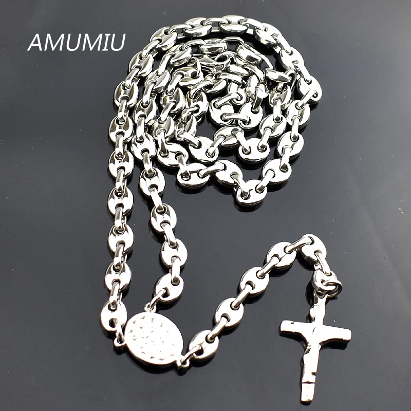 AMUMIU, романтические четки, бусы, цепочка, крест, религиозные, вечерние, для любителей музыки, ожерелье из нержавеющей стали, женские, мужские,, HN095