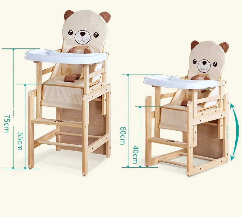 Soild Wood Baby Kids Feeding Chair Seat Multi-function Adjustable Baby Eating Dining Table Chair Seating Baby Chair For Feeding