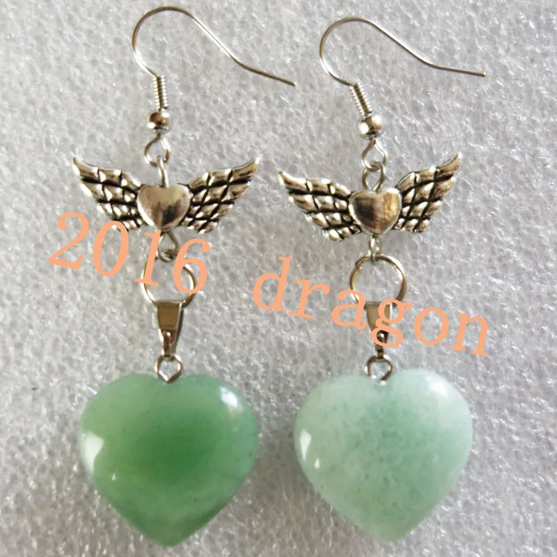 Yuteng пара 20x18x7 мм зеленый авантюрин сердце крыло серьги KL04|silver wings earrings|wings earringstibet