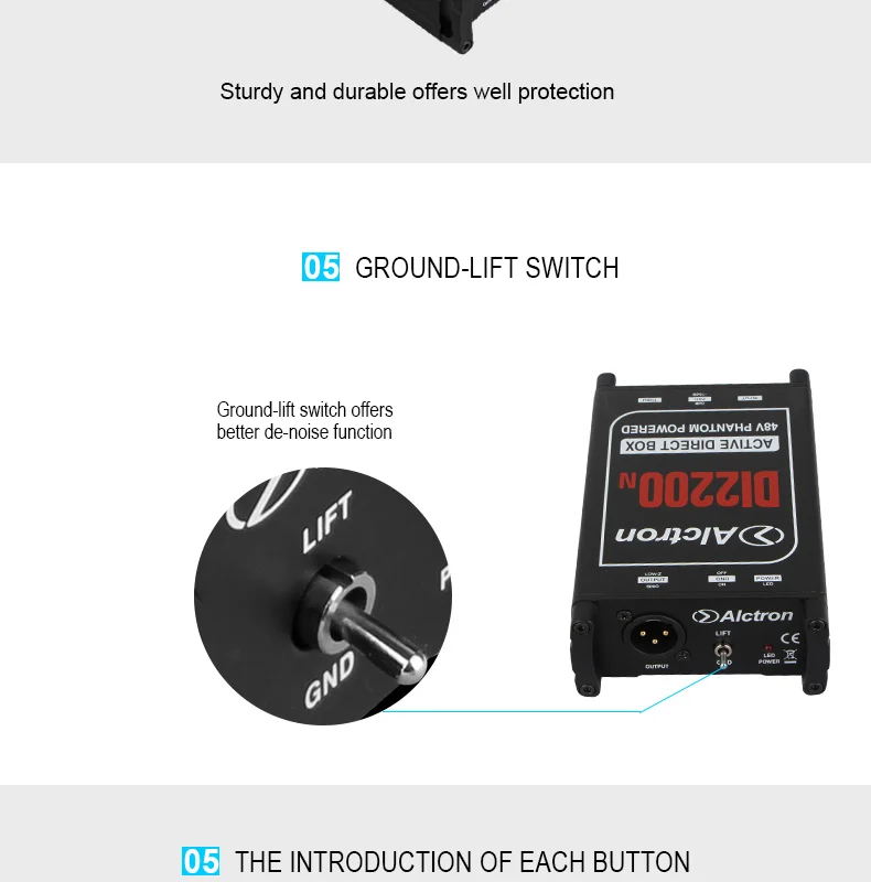Alctron DI2200N 48V phantom powered active DI box стерео Прямая Коробка для электрогитары, бас, гармоник устройств