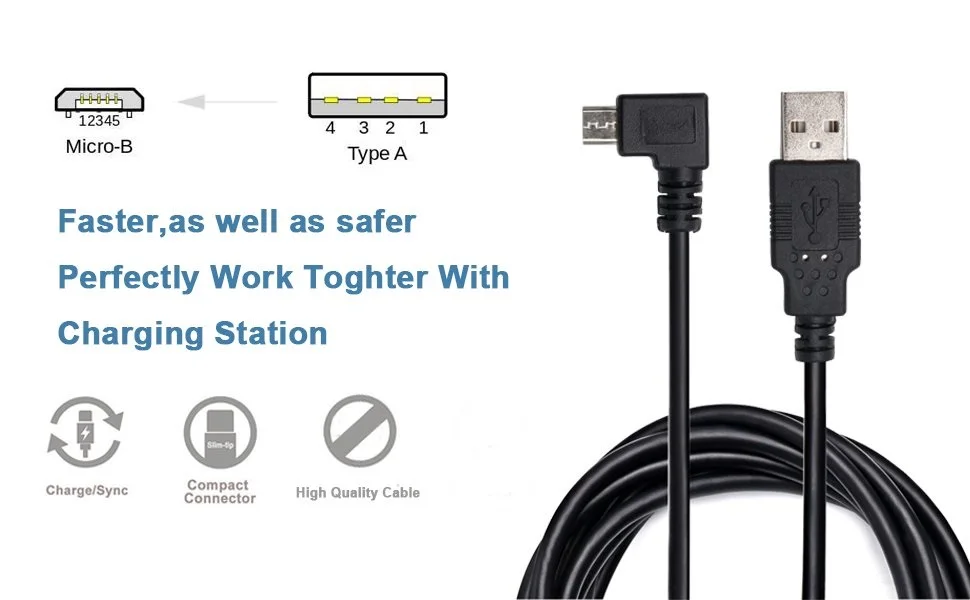 2 шт. кабель Micro USB к штекер зарядный 1 м прямоугольный 90 градусов для камеры