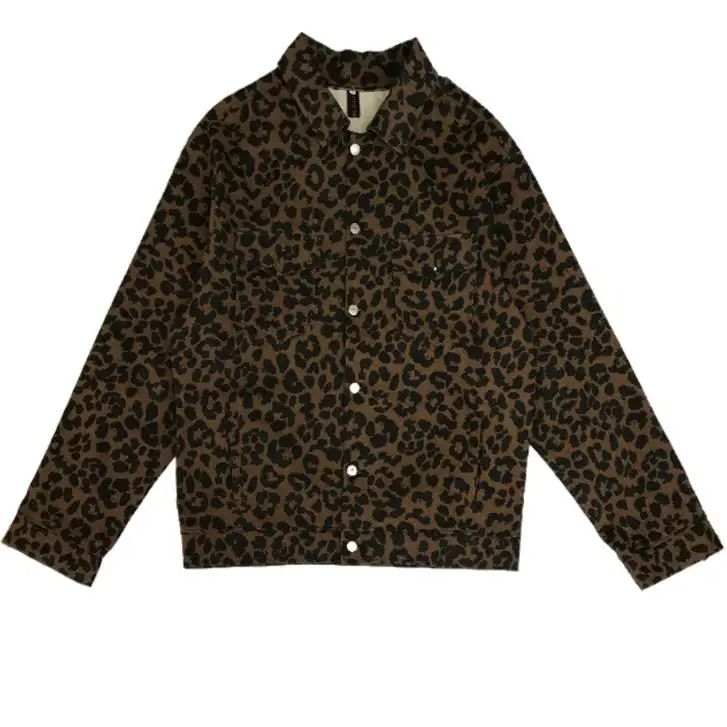 Женская леопардовая джинсовая куртка свободная однобортное пальто | одежда