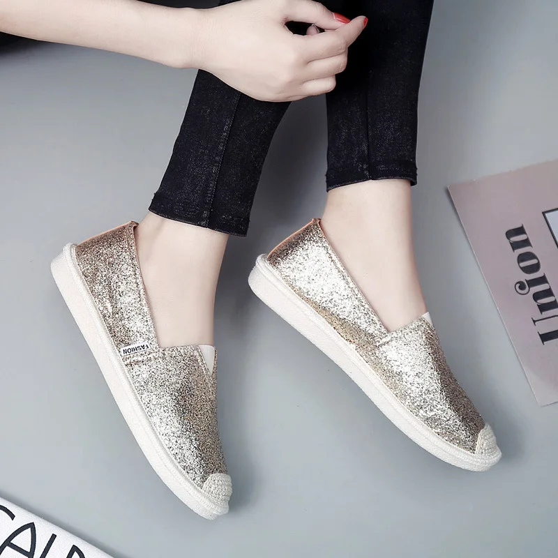 Женские лоферы с блестками Весенняя обувь на плоской подошве Женская