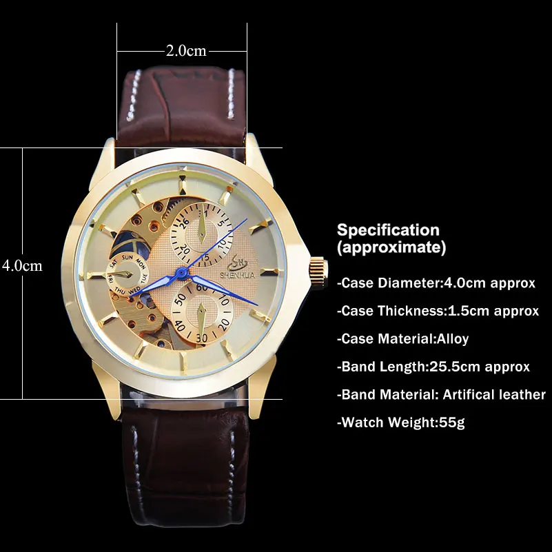 2016 новые случайные платье часы золотые моды для мужчин скелет автоматические