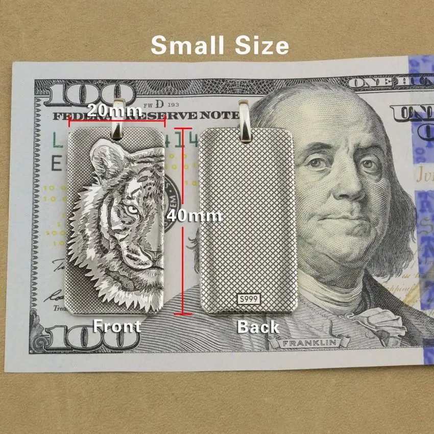 Small Size Глубокий лазерной гравировкой 999 стерлингового серебра Король тигр DogTag высокой детализацией мужские байкерские панк Подвеска 9X027S только кулон - Окраска металла: Small Size