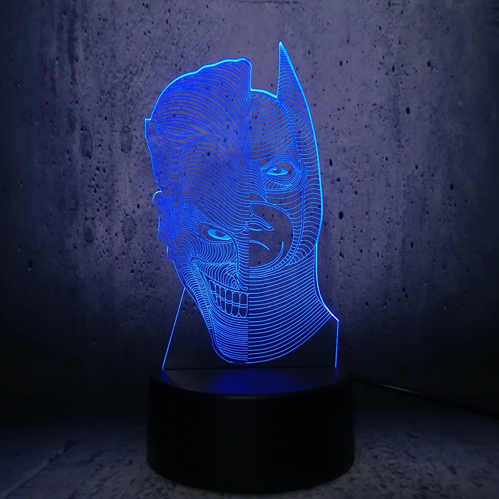 Двусторонняя Светодиодная лампа DC HERO Clown & Batman холодный ночной Светильник