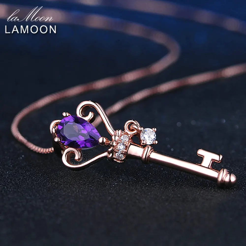 Женское колье с подвеской в виде ключа серебро 925 пробы натуральный аметист