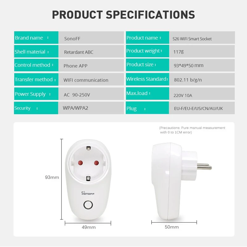 Умная штепсельная вилка SONOFF S26 US/UK/CN/AU/EU Wi Fi светильник таймер на выходе 220 В