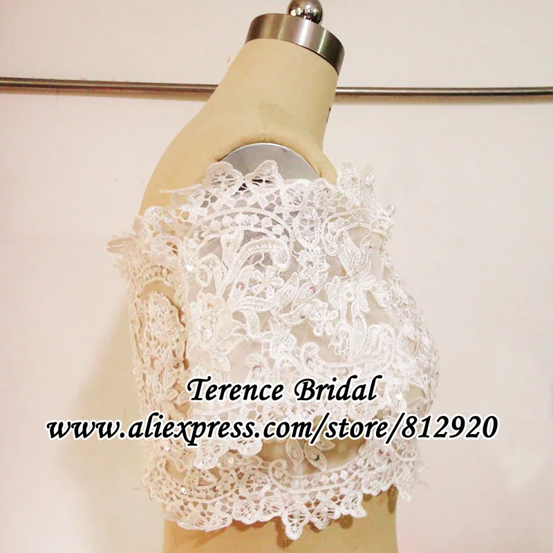 

Custom Size Beaded lace Jacket Wedding Accessories Off the shoulder Wedding Lace Bolero Women Real