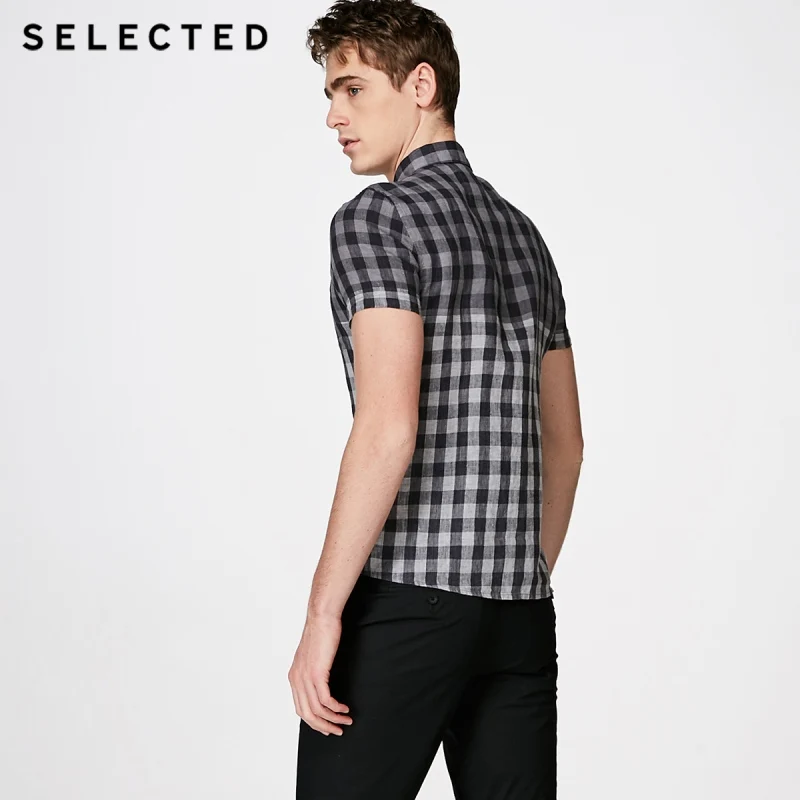 Выбранная льняная клетчатая цветная деловая рубашка с короткими рукавами для