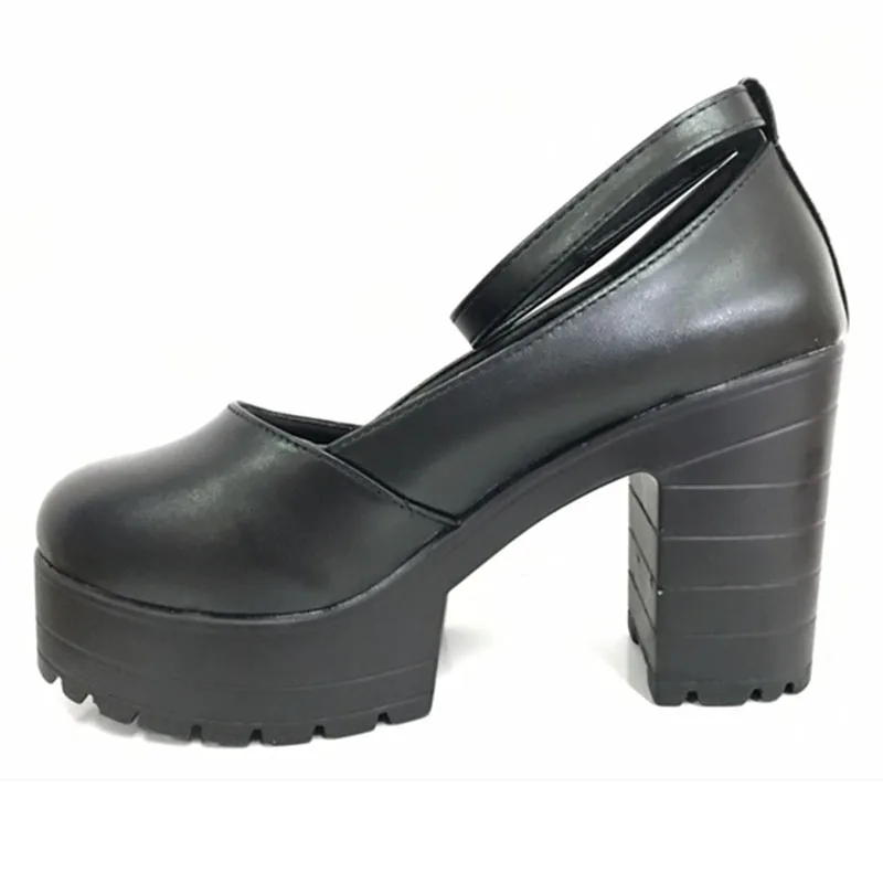 Женские туфли на платформе черные/белые лодочки толстом каблуке с ремешком