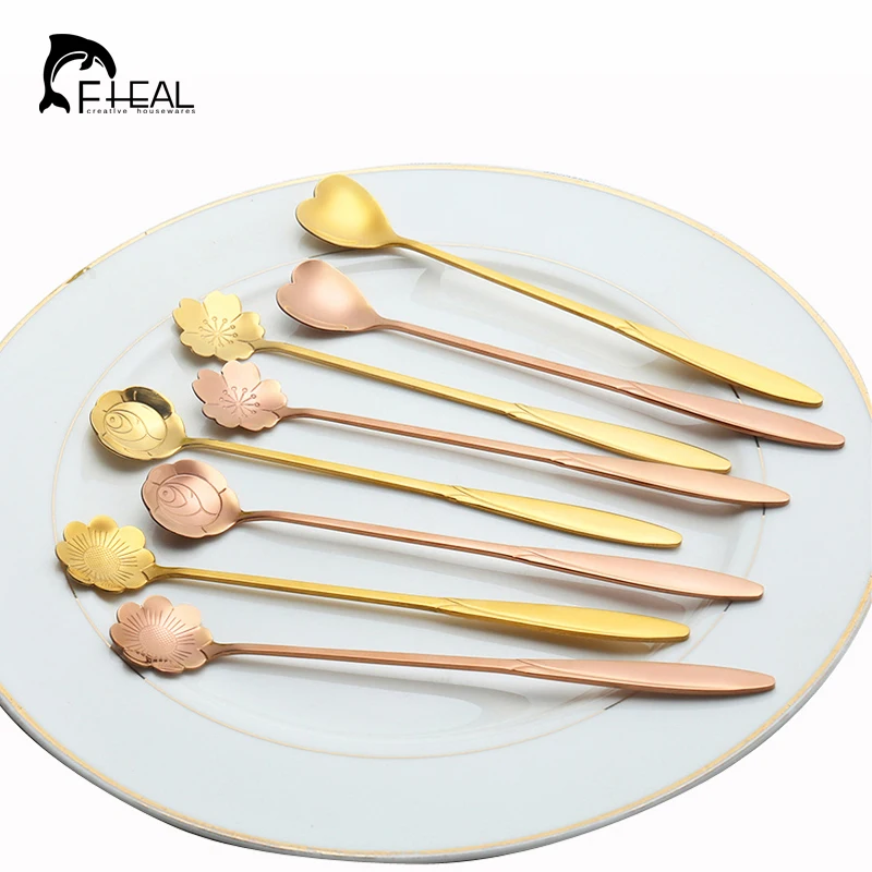 Fheal 4 шт./компл. Нержавеющая сталь цветы в форме перемешивание ложка Столовые
