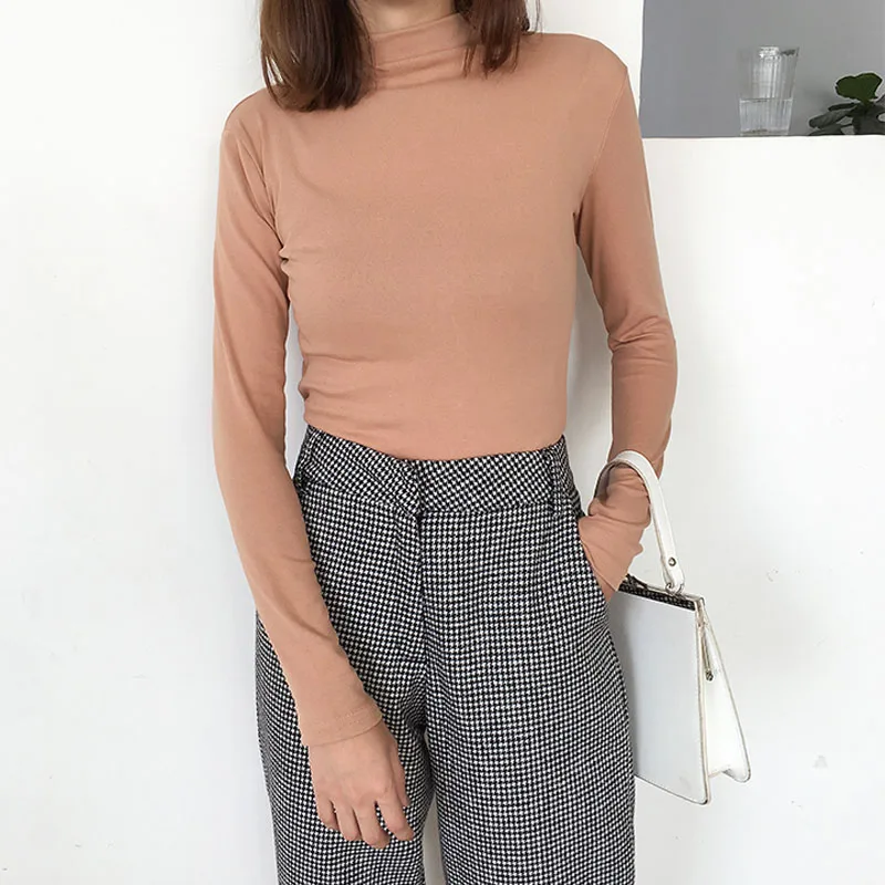 2018 г. новые женские футболки с рисунком осень водолазка сплошной Цвет рубашки