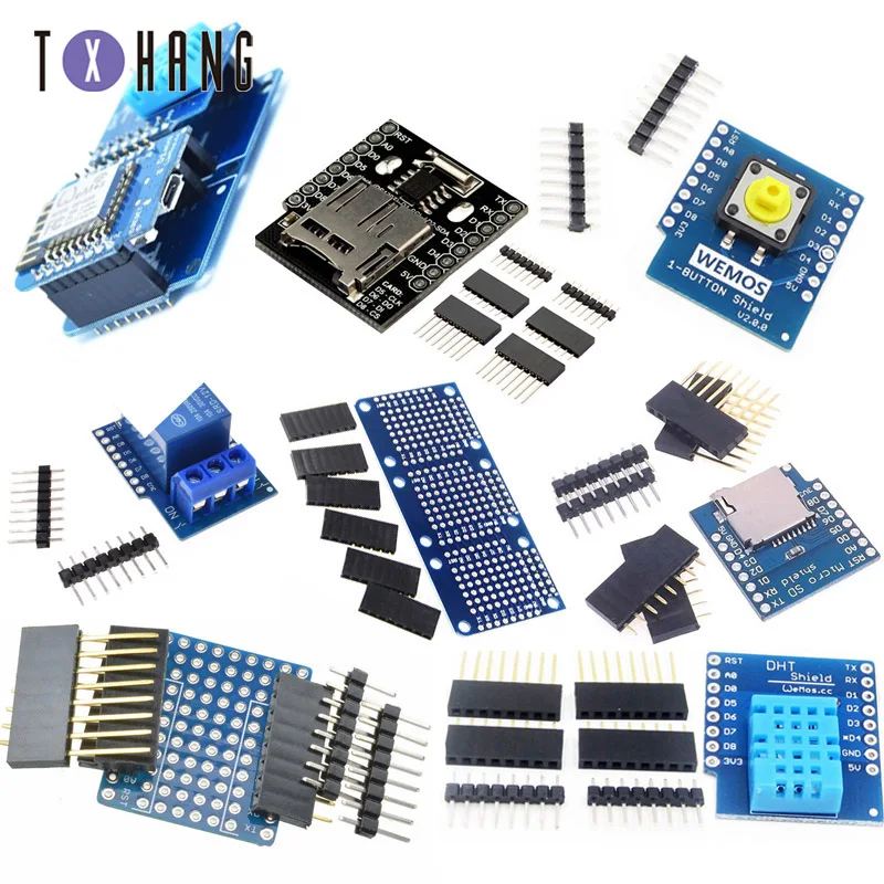 Для WeMos D1 Mini Pro WiFi Development Board NodeMcu WS2812 RGB DHT11 DHT22 реле DS18B20 BMP180 двигатель для espe266 DIY Kit |