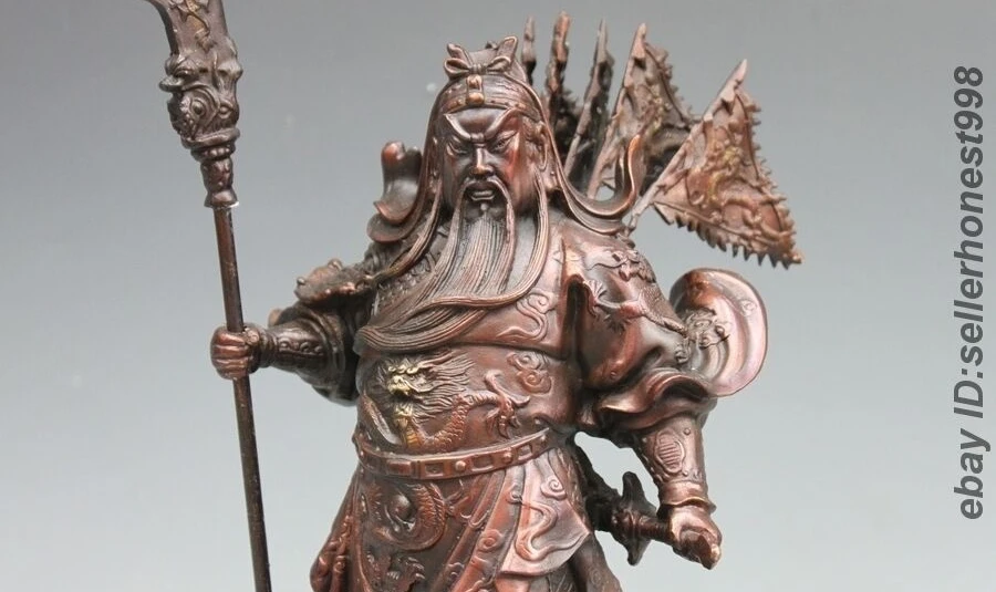 Китай Бронзовый 5 молитвенный флаг Дракон Гуань Гонг Юй Воин Бог Будда статуя |