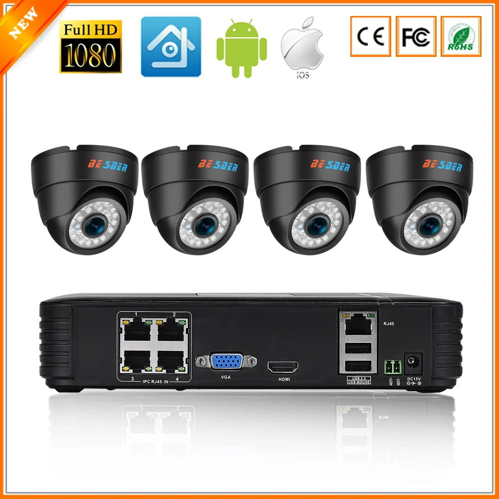 Besder домашняя система видеонаблюдения 4CH IP камера безопасности PoE NVR комплект системы видеонаблюдения 1080P 960P 720P 4 купольная ip-камера PoE