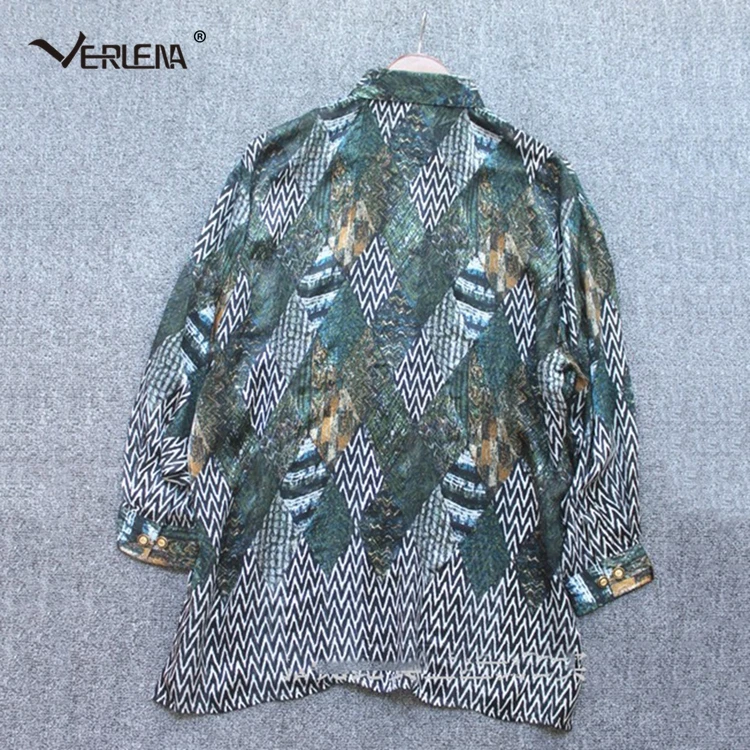 Женская блузка с геометрическим узором Verlena из 100% шелка длинными рукавами и