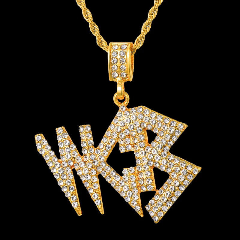 Хип-хоп буквы слова Bling Полный Rhinestoned Iced Out Веревка Цепи подвески и ожерелья для мужчин ювелирные изделия золотой цвет