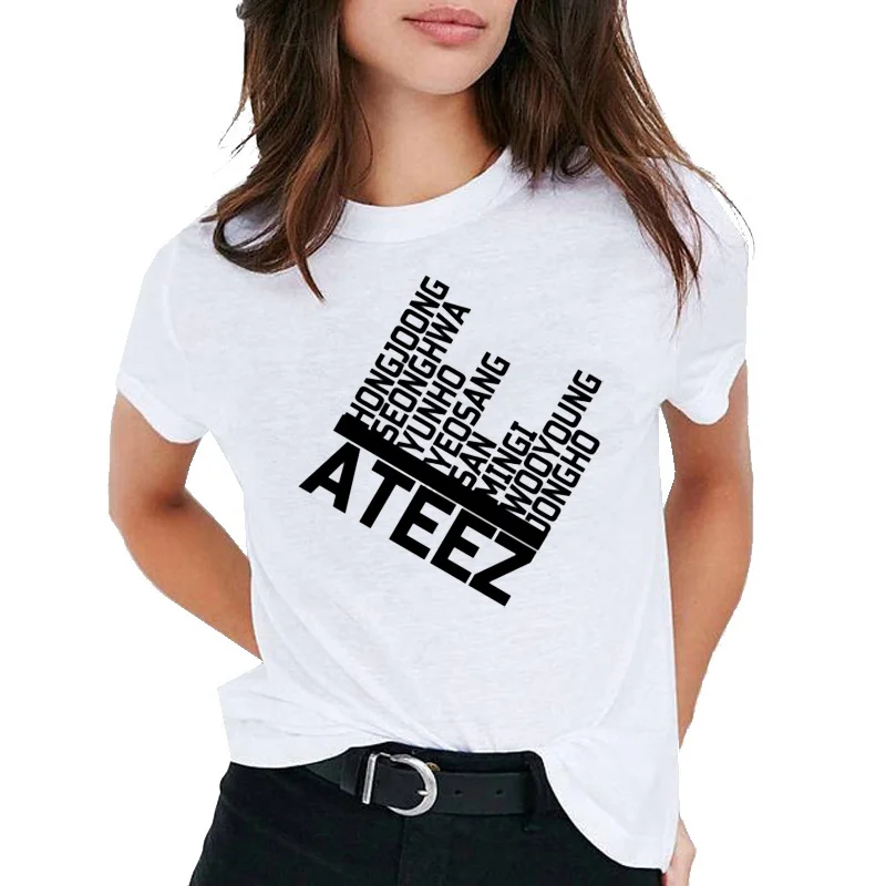 Ateez, 90 s, футболка, топ, футболки, женские, хип-хоп, kawaii, футболка,, Корейская одежда, harajuku ulzzang, футболка, повседневная, Корейская