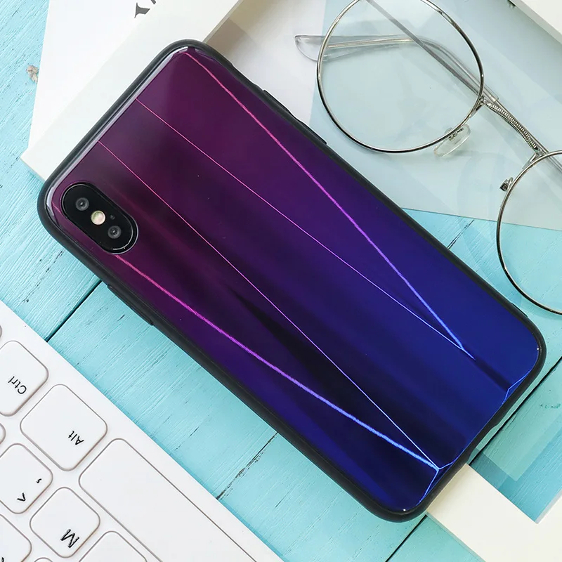 Встроенная чехол для Iphone X 6 S 7 назад градиент Аврора стекле Магия цвета Apple 8 плюс