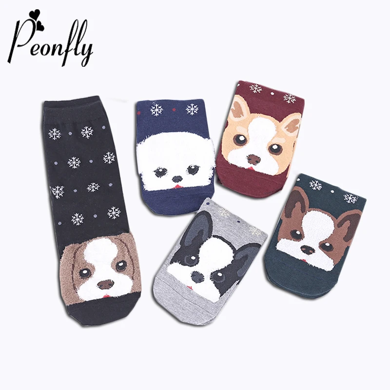 

PEONFLY Cartoon Animal Cute Puppy Pattern Printing Snowflakes Happy Socks Woman Autumn Winter Keep Warm Ventilation Cotton Socks