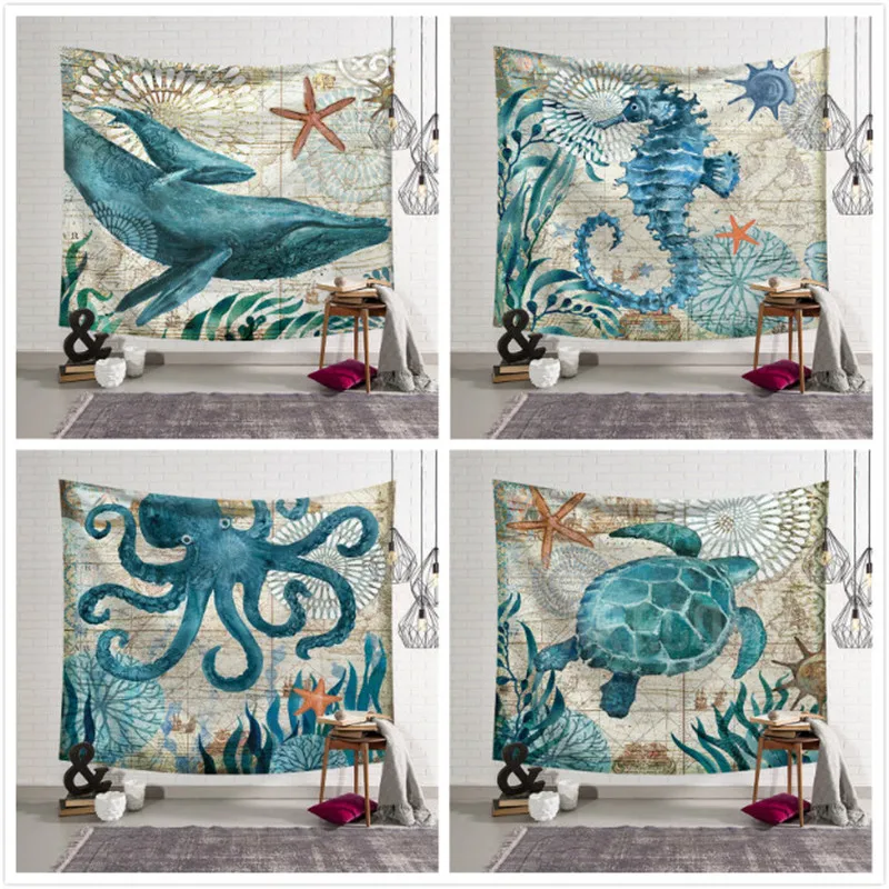 Морская жизнь морская черепаха настенный гобелен с узором морской лошади