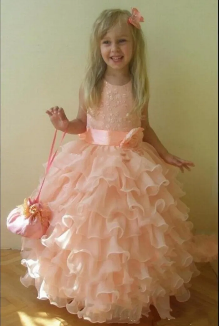 Фото Скромные розовые пышные многоярусные платья для девочек фатиновое платье с